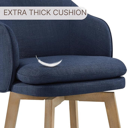Counter Height Barstools 26 inch Upholstered Swivel Bar Stools with Back and Wood Legs for Kitchen Island,Set of 3,Blue Fabric