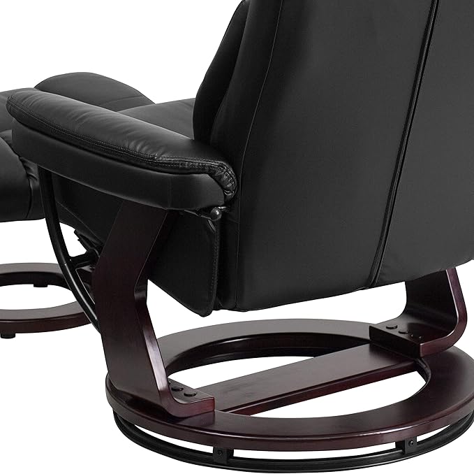 Flash Furniture Allie LeatherSoft Upholstered Recliner with Footrest, Arms, and Headrest, Padded Swivel Recliner Chair and Ottoman Set, Black
