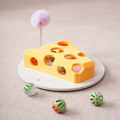 Cat Puzzle Toy With Ball And Spring-loaded Wand Felt Indoor Cat Toy Box Suction Cup Base Treat Puzzle Helps Cats Play Independently And Improves Their Intelligence.