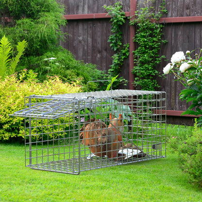 2Pcs 18x8x10In Humane Single Door Live Animal Trap For Spring Summer Collapsible Galvanized Iron Animal Cage Catch And Release For Small Squirrel Raccoon Feral Cat Weasel Armadillo Opossum