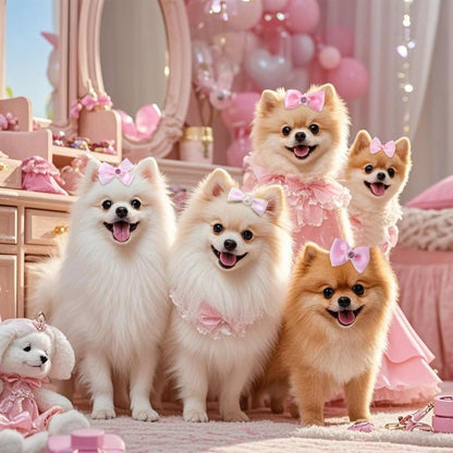 20 PCS Cute Dog Hair Bows With Rubber Bands Elastic Handmade Mix Style Lace Rhinestone Pearls For Furry Puppy Cat Pet Girl