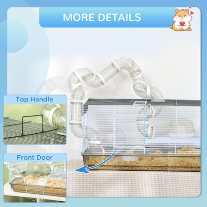 Small Animal Cage for Gerbil or Dwarf Hamster w/ Tubes, Exercise Wheel, Food Dish, Water Bottle, 23" x 13" x 12", Gray