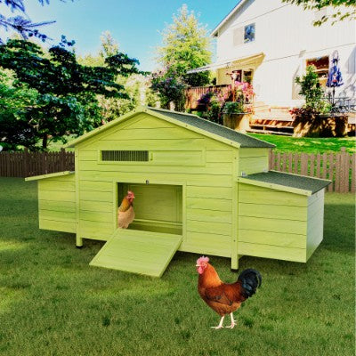11.12 Ft Large Wooden Chicken Coop With 2 Free Range Doors  2 Nesting Boxes  Perch  Outdoor Hen House Poultry Cage