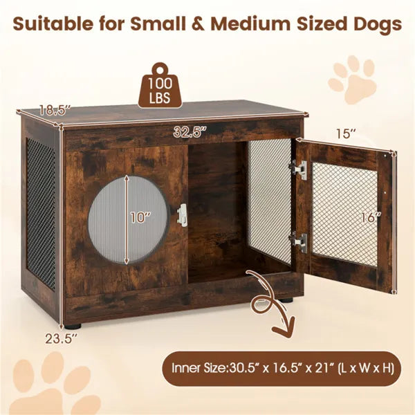 2-in-1 Dog Crate End Table - Rustic Brown, 88lbs Capacity, Farmhouse Style, 32.5"x18.5"x23.5"