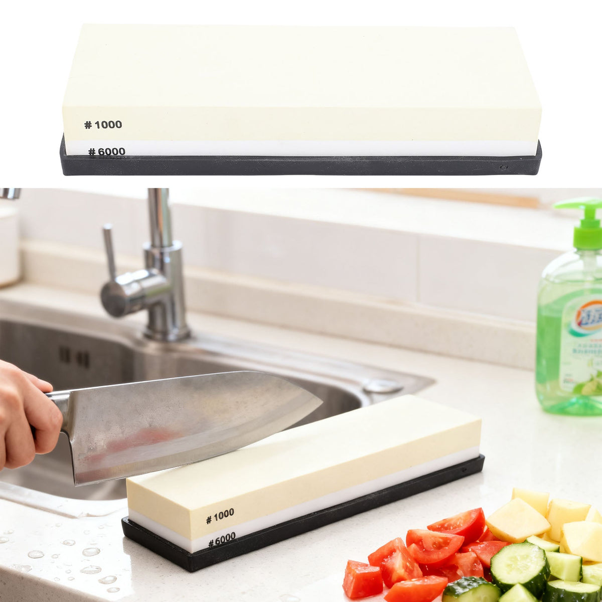 Sharpening Stone Light Yellow White Dual Sided 10 0 0 6000 Grit Wet Stone With Anti Slip Base For Kitchen Woodworking