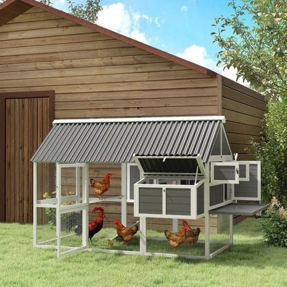 Wooden Chicken Coop With Run, 2 Nesting Boxes, 2 Roosting Bars, Ramp & Tray, Poultry Cage For 6-8 Chickens, Gray Multiple Packages