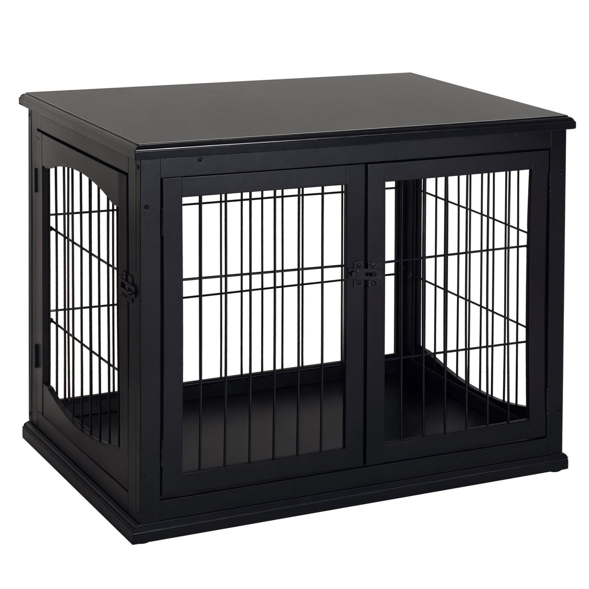 Dog Crate Furniture, 32" Small Dog Cage End Table with 2 Doors, Lockable Door, Puppy Kennel Indoor, Black