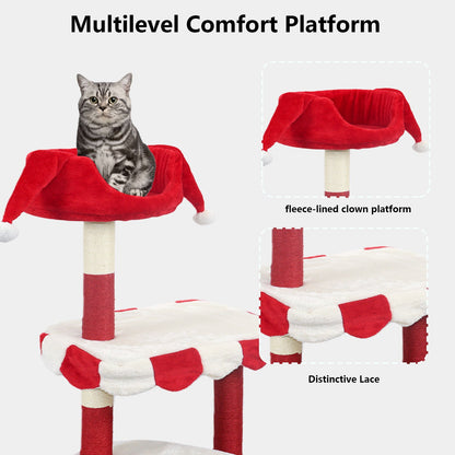 Cat Tree with Cozy Perch & Scratching Posts - Red & White Design Multi-Level Cat Furniture for Kittens/Cats to Climb, Rest & Play