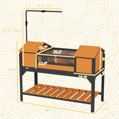 Tortoise Enclosure Tortoise House with Adjustable Lamp Holder Storage Shelf, Dual Main Houses, Openable Lid, Yellow