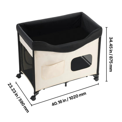 Elevated Lounge Dog Bed XL, Foldable Raised Dog Bed Cot For Large Dogs & Cats, Portable Pet Bed With Wheels, 600D Oxford Cloth & Dutch Velvet Cushion, Indoor & Outdoor Dog Bed With Side Storage Bags,