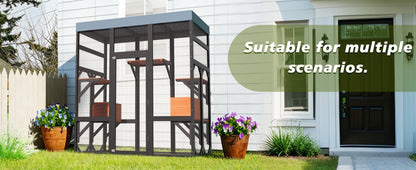 Large Outdoor Cat Enclosure Catio with 5 Platforms & 2 Napping Houses, Secure Metal Wire, Easy Assembly for Indoor & Outdoor Use