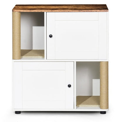 Double Cat Litter Box Enclouse,Cat Litter Box Enclosure For 2 Cats, Cat Litter Cabinet, Double Litter Box Enclosure With Shelve, Fit Most Of Litter Box, White Vintage