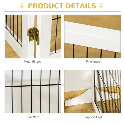 Wooden Pet Gate, 6-Panel Folding Dog Safety Barrier with Support Feet for Small & Medium Dogs, White