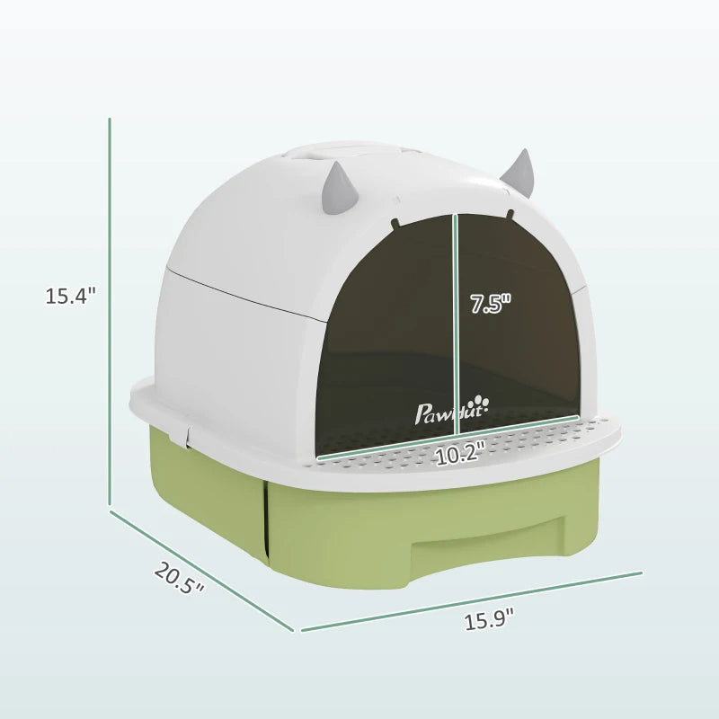 Covered Cat Litter Box With Lid, Scoop, Deodorizing Bags For Odor Control, Privacy, Easy To Clean, Green