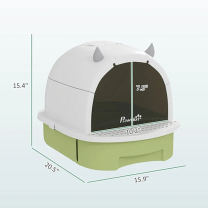 Covered Cat Litter Box With Lid, Scoop, Deodorizing Bags For Odor Control, Privacy, Easy To Clean, Green