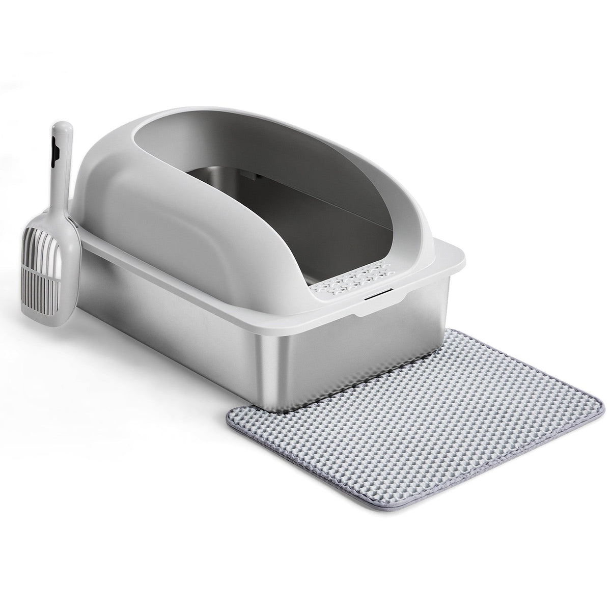 Stainless Steel Cat Litter Box With Lid, Large Cat Litter Box For Big Cats, Scoop And Mat Included