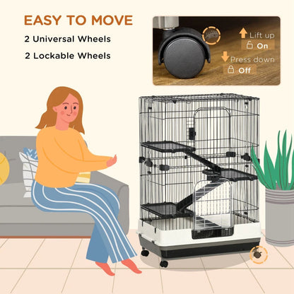 4-Level Small Animal Cage Rabbit Hutch With Universal Lockable Wheels, Slide-out Tray For Bunny, Chinchillas, Ferret, Black