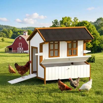 47Chicken Coop, Wooden Chicken House Raised Rabbit Hutch With Waterproof Roof, Nesting Box And Handles For 3-5 Hens, Poultry Cage Portable Hen Pen For Backyard