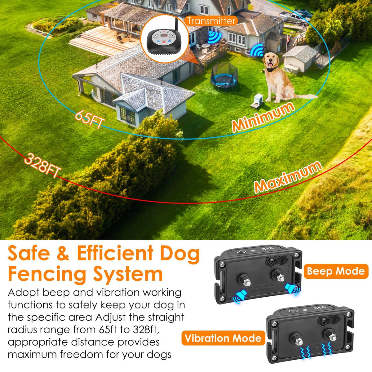 1Set 328FT Electric Wireless Dog Fence System With GPS Location Monitor Collar Receiver Rechargeable Beep Vibration Fence System For Small Medium Large Dogs