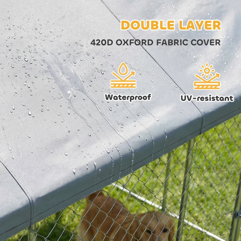 Heavy Duty Outdoor Dog Kennel With Waterproof Roof, 2 Secure Latches, Chain Link Dog Run For Backyard, 20' X 15' X 8',Multiple Packages