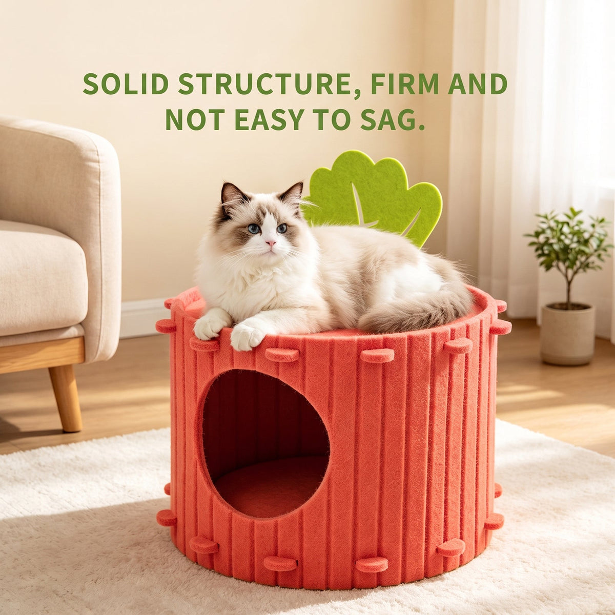 Carrot Shaped Felt Cat Cave Bed, Closed Indoor Cat House, Cozy Hideaway Nest For Small Medium Cats, Scratch Resistant Pet Shelter