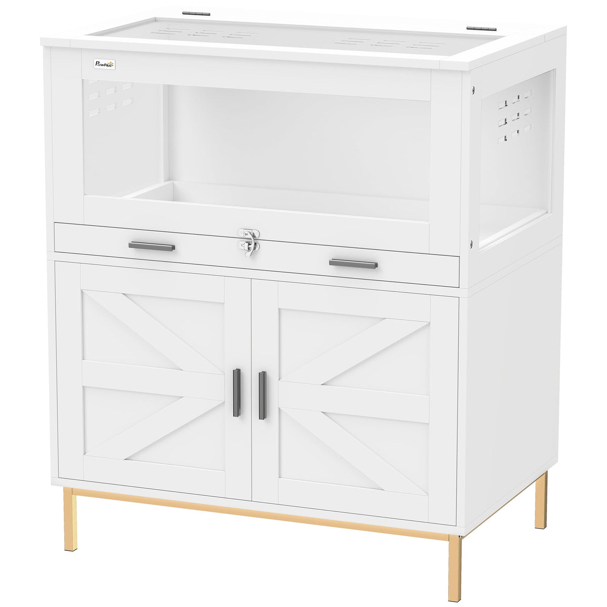 Hamster Cage with Storage Cabinet, Small Animal Cage with Pull Out Drawer and Acrylic Panels, 30" x 19.5" x 36"