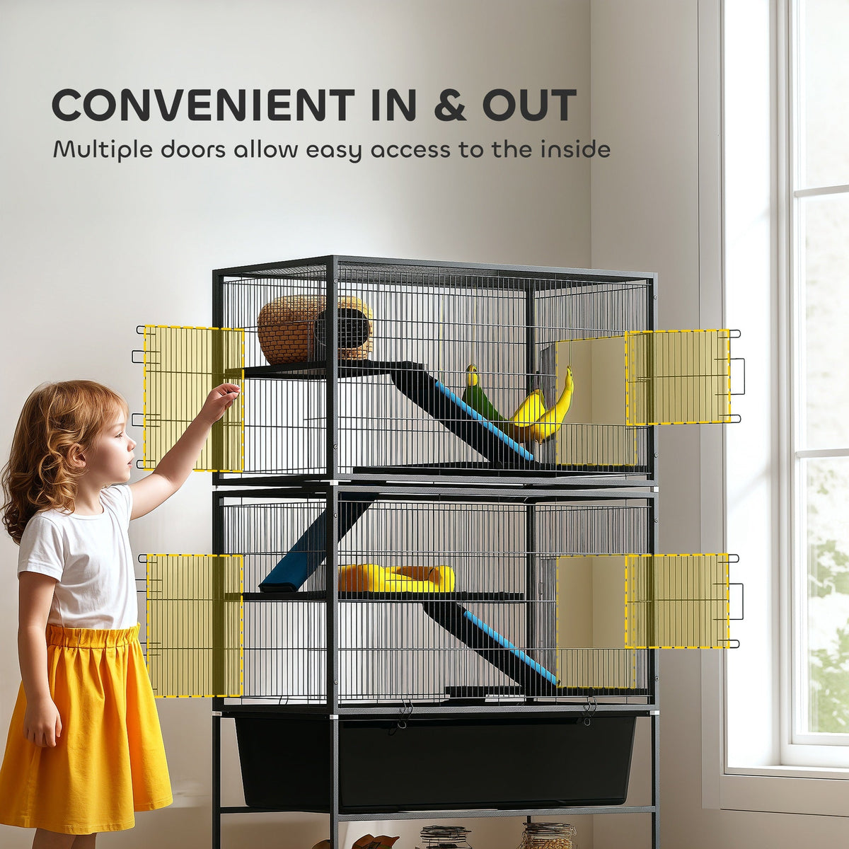 59" 5-Level Small Animal Cage, Rolling Ferret Cage with 6.3" Deep Tray, Non-Slip Cloth Covered Ramps, Hammock, Dark Gray