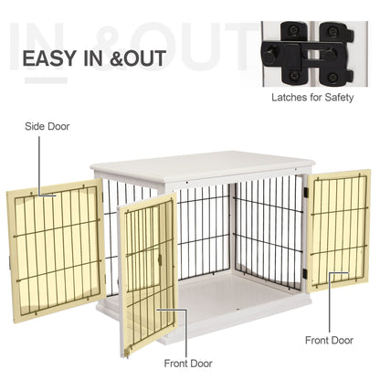 Dog Crate Furniture, 32" Small Dog Cage End Table with 2 Doors, Lockable Door, Puppy Kennel Indoor, White