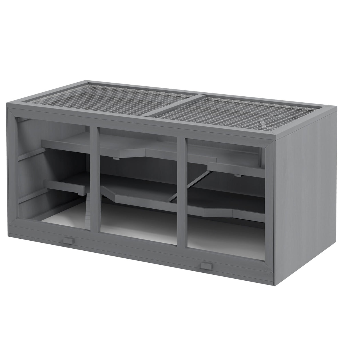 Extra Large Wooden Hamster Cage with Opening Roof, Hut, Ramps, Gray