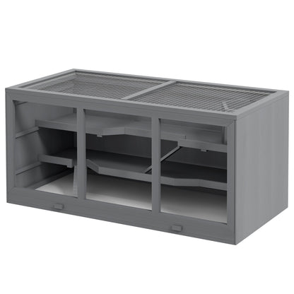Extra Large Wooden Hamster Cage with Opening Roof, Hut, Ramps, Gray