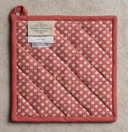 Maison d' Hermine Pot Holders 100% Cotton Heat Resistant Potholders 8" x 8" Hot Pads with Loop BBQ, Cooking, Baking, Grilling, Kitchen, Handling Hot Pans Spring/Summer (Pack of 1, Provence)