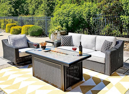 Signature Design by Ashley Beachcroft Casual Nuvella Weather Resistant Fabric Outdoor/Indoor Sofa with Cushion and 2 Toss Pillows, Black & Light Gray