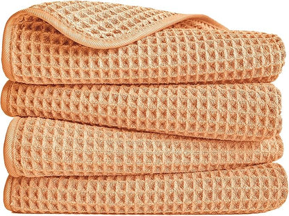 POLYTE 430 GSM Microfiber Lint Free Hand Towel, 16 x 30 in, 4 Pack (Waffle Weave)