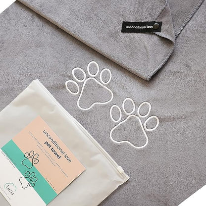 Unconditional Love | Premium Pet Drying Towel | Ultra Absorbent and Soft Microfiber Towel for Dogs and Cats (Grey)