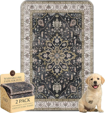 Washable Pee Pads for Dogs,Great Urine Absorbent Reusable Puppy Training Pads,Waterproof,Leak-Proof & Non-Slip Potty Pads for Whelping,Crate,Playpen,Bed.(Black Floral,24"x36")