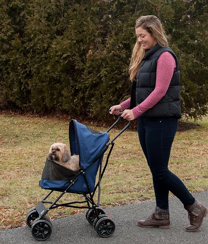Pet Gear Travel Lite Plus Stroller, Compact, Easy Fold, No Assembly Required, Large Wheels for Cats and Dogs up to 15 pounds, New Dark Sapphire