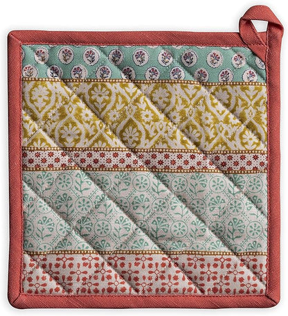 Maison d' Hermine Pot Holders 100% Cotton Heat Resistant Potholders 8" x 8" Hot Pads with Loop BBQ, Cooking, Baking, Grilling, Kitchen, Handling Hot Pans Spring/Summer (Pack of 1, Provence)