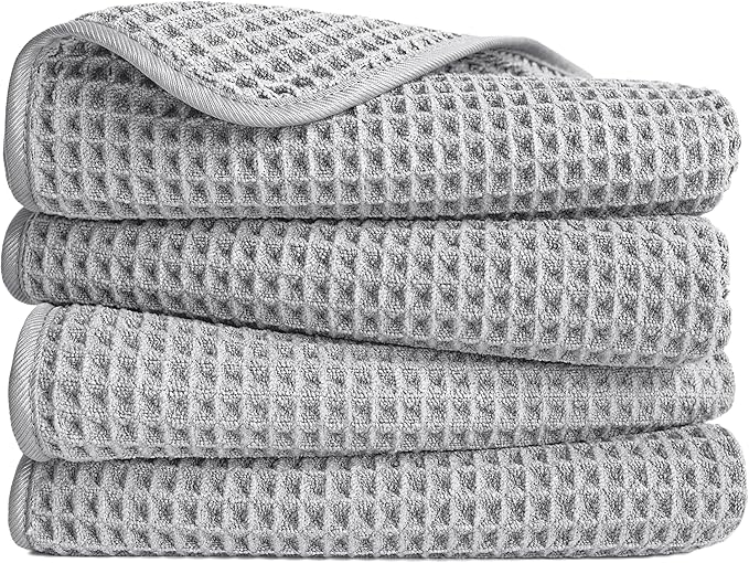 POLYTE 430 GSM Microfiber Lint Free Hand Towel, 16 x 30 in, 4 Pack (Waffle Weave)