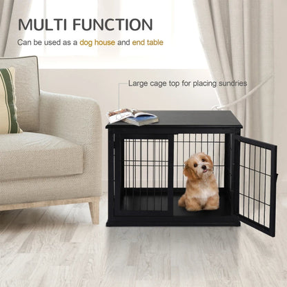 Crate Furniture, 32Small Dog Cage End Table With 2 Doors, Lockable Door, Puppy Kennel Indoor, Black