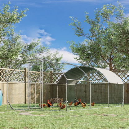 Large Chicken Coop Metal Chicken Run With Waterproof And Anti-UV Cover, Dome Shaped Walk-in Fence Cage Hen House For Outdoor And Yard Farm Use, 1Tube Diameter,