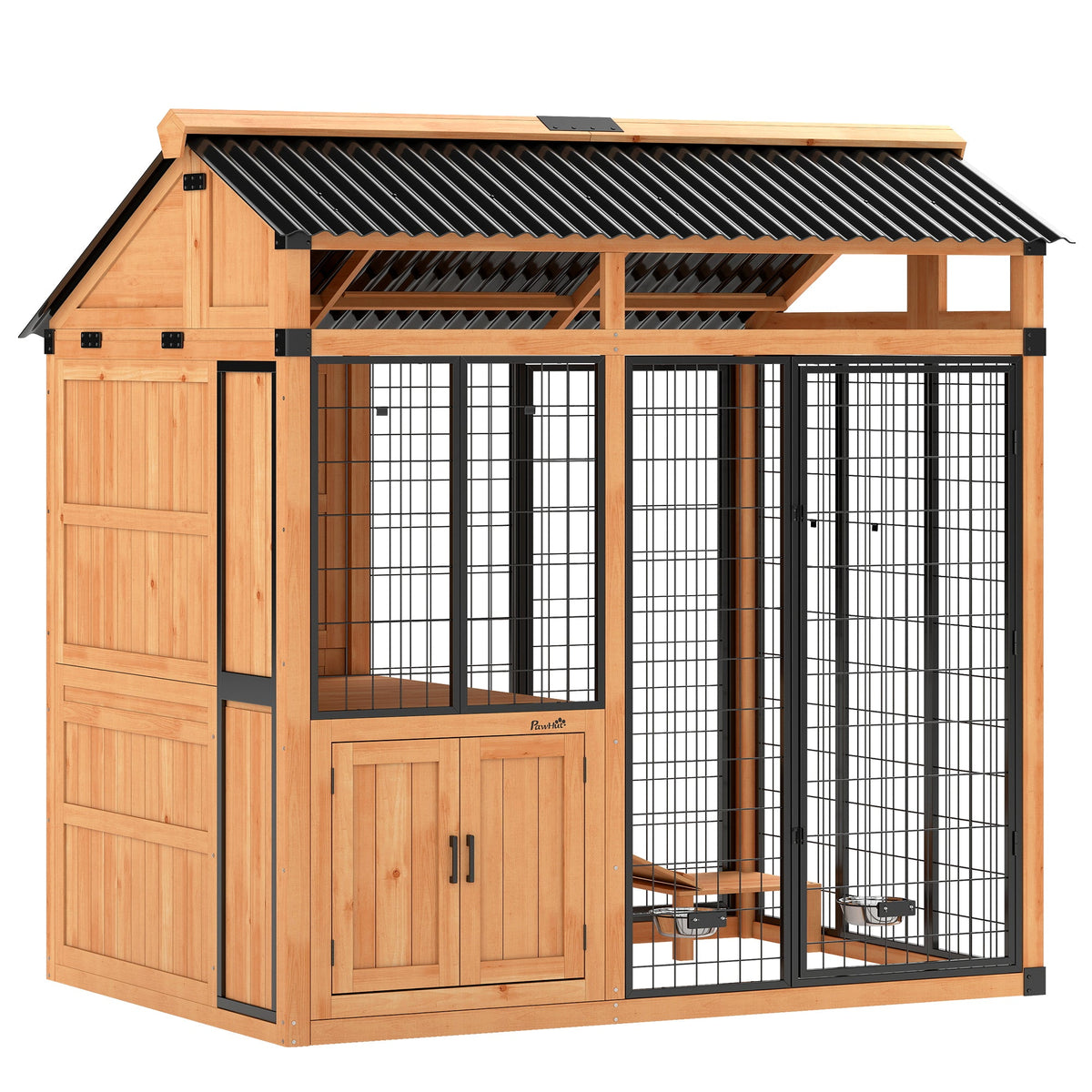 7' x 5' Extra Large Dog House, Wood Outdoor Dog Kennel with Platform, Storage Cabinet for Large Breeds, Yellow