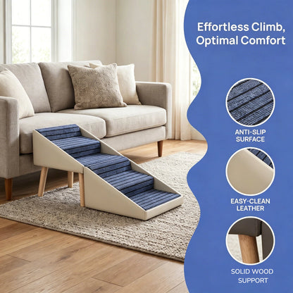 2-in-1 Dog Stairs for Bed and Couch 18.89" Foldable Dog Ramp for Couch 4 Pet Steps  & Ottoman for Small Dogs, Beige