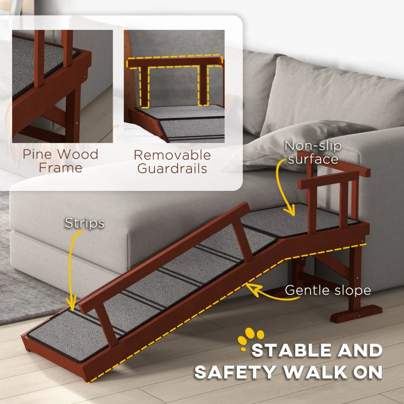 PawHut Wooden Dog Ramp With Removable Guardrails, Non-Slip Surface,