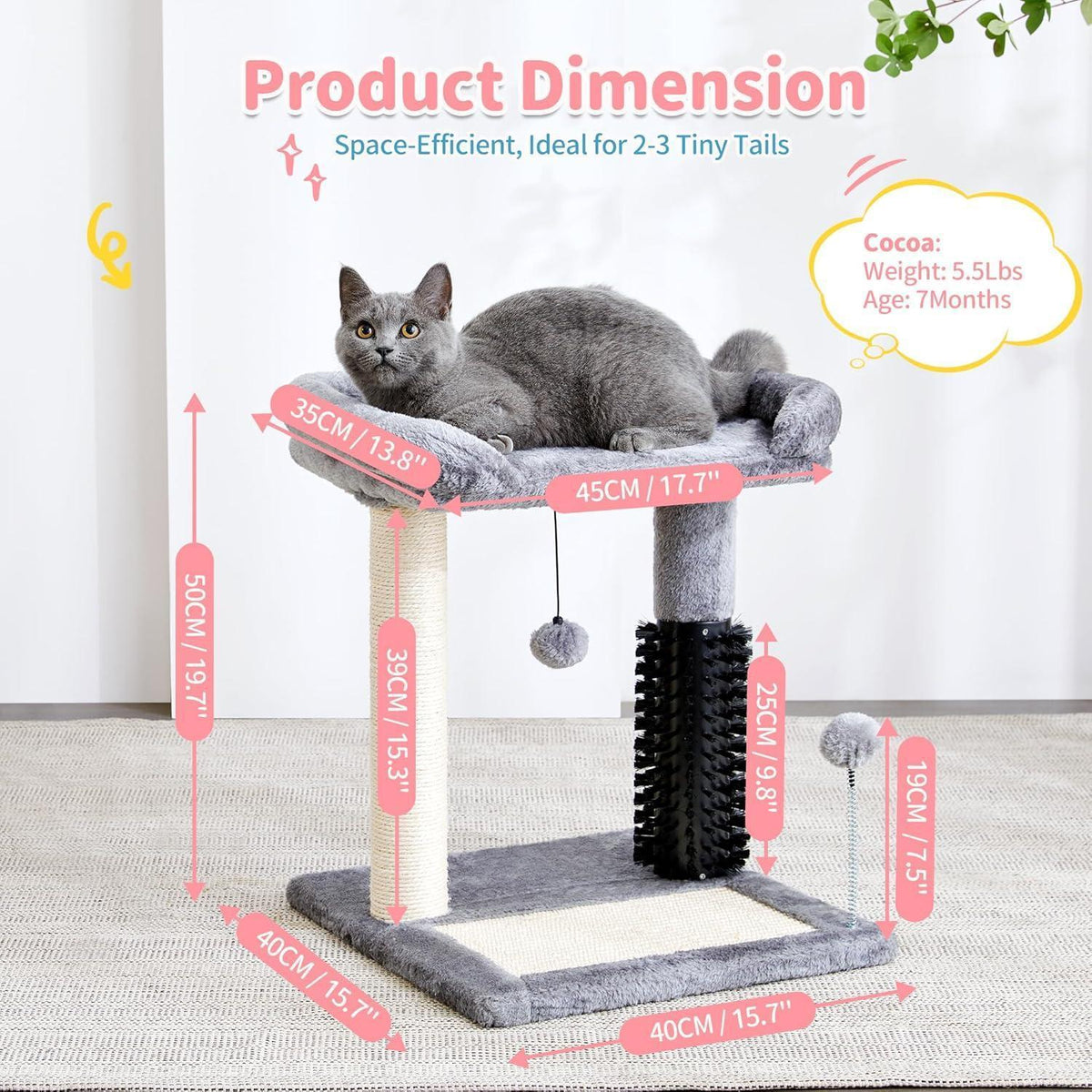 Small 4-in-1 Cat Tree Tower With Self-grooming Brush And Natural Sisal Scratching Post, Soft Plush Cat Bed And Hanging Ball, Suitable For Indoor Kittens