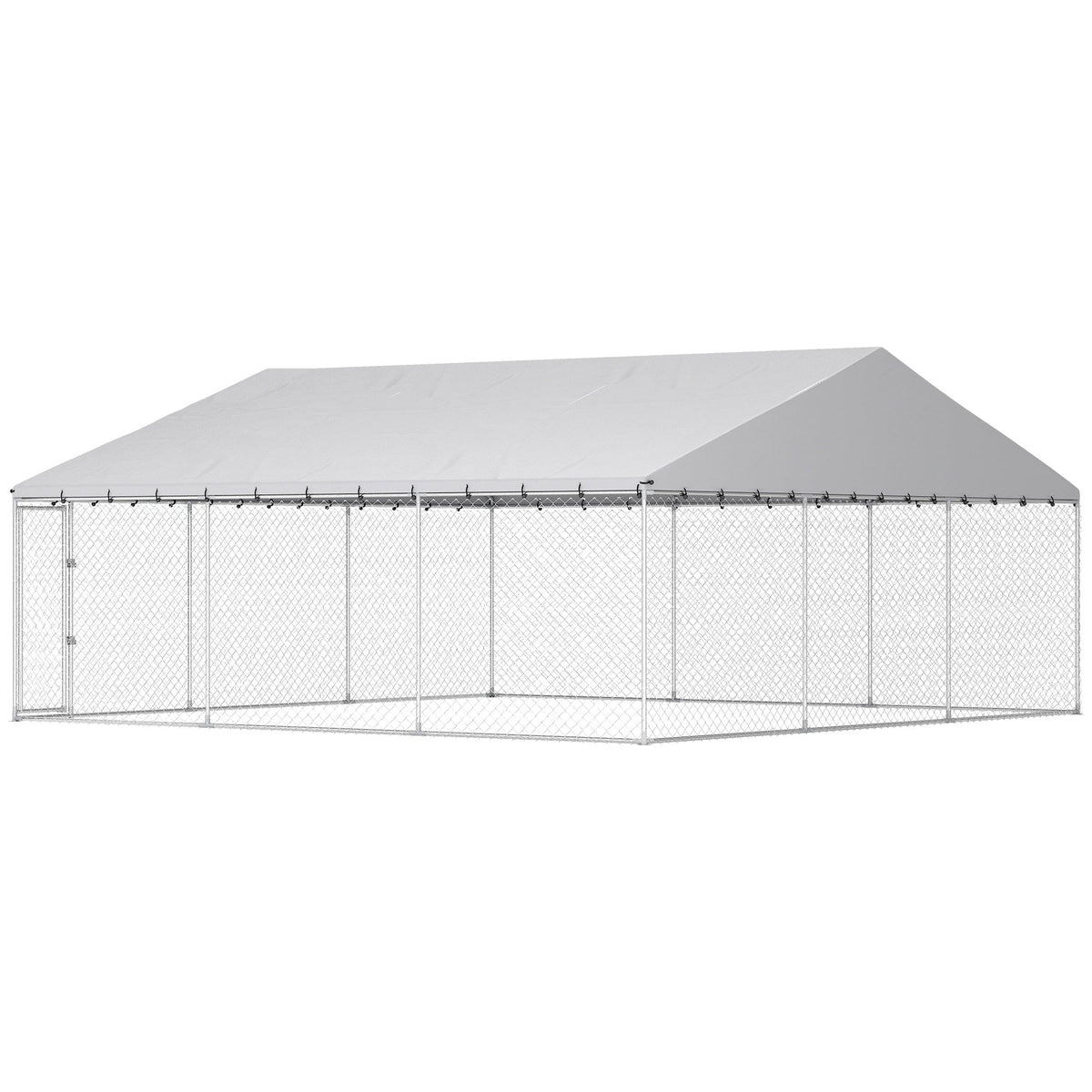 Heavy Duty Outdoor Dog Kennel with Waterproof Roof, Secure Latch, Chain Link Dog Run for Backyard, 19.7 x 19.7 x 8.9