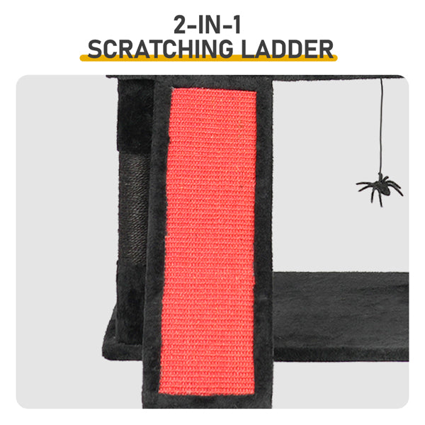 53in Gothic Cat Tree With Coffin Bed, Large Cat Tower With Spacious Cat Condo, Scratching Posts, Spider Hanging Toys, Scratching Board, Multi-Level Cat Activities Furniture For Large Cats, Red & Black