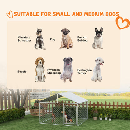 6.6 x 6.6 x 4.9 Dog Kennel Outdoor for Small Medium Dogs with Waterproof Roof, Silver