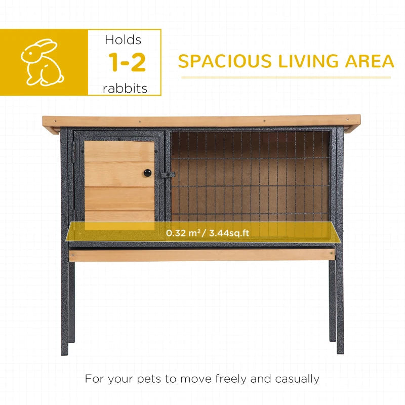 PawHut Rabbit Hutch Elevated Bunny Cage Small Animal Habitat With Metal Frame, No Leak Tray, Metal Wire Pan, Openable Water-Resistant Asphalt Roof For Rabbits, Chickens, Ducks, IndoorOutdoor Natural