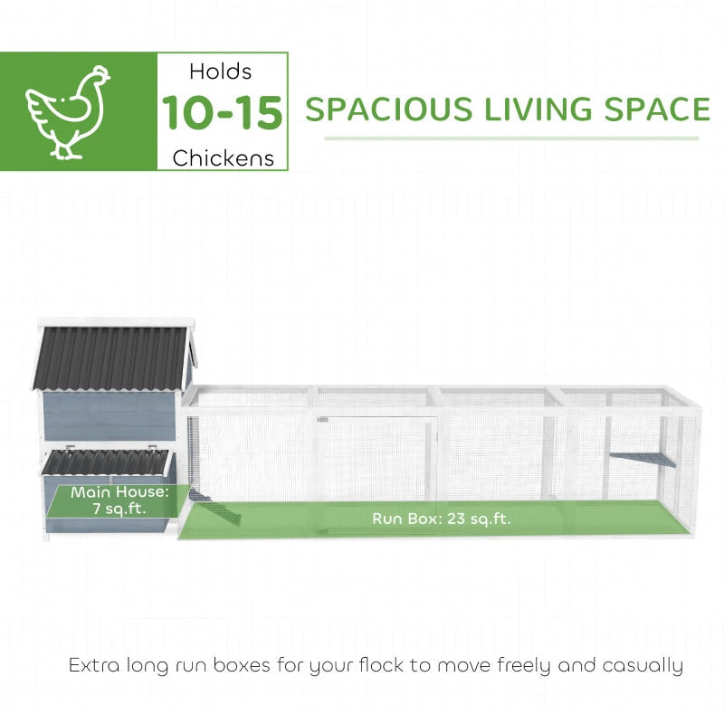 156Extra Large Wooden Chicken Coop With 2 Nesting Box, Run Cage, Waterproof Wave Roof, For 10-15 Chickens, Light GrayMultiple Packages