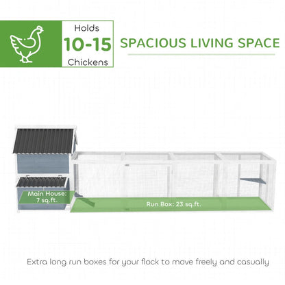 156Extra Large Wooden Chicken Coop With 2 Nesting Box, Run Cage, Waterproof Wave Roof, For 10-15 Chickens, Light GrayMultiple Packages